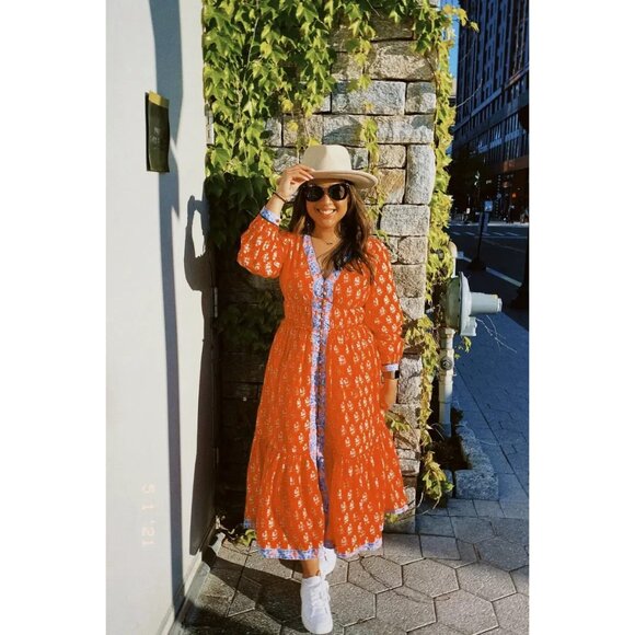 NWT J.Crew Button-up Tiered Midi in Cerise Cove Red Classic Block Print Dress 10 - Picture 8 of 8